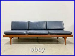 Hans Olsen Leather and Teak sofa with side table and ottoman