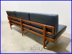 Hans Olsen Leather and Teak sofa with side table and ottoman