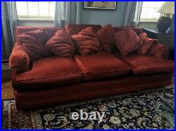 Henredon Vintage Classic Red Velvet Sofa with Down Filled Pillows