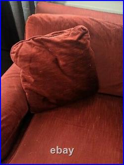 Henredon Vintage Classic Red Velvet Sofa with Down Filled Pillows