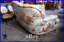Hickory White Over Stuffed Camel Back Sofa Rolled Arms Loveseat Toile Fabric 72