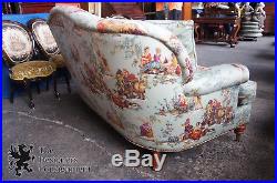 Hickory White Over Stuffed Camel Back Sofa Rolled Arms Loveseat Toile Fabric 72