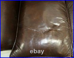 High Back Vintage Brown Leather Chesterfield Sofa On Beautiful Scroll Arms