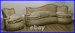 Hollywood Regency 1950's Unusual Curved Sectional Sofa & Chair Set