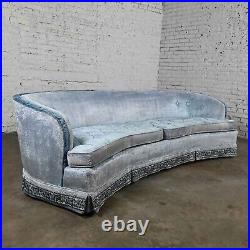 Hollywood Regency Cottagecore Curved Blue Velvet Sofa American of Martinsville