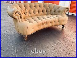 Hollywood Regency Italian Curved Presidential Leather Chesterfield Sofa