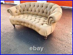 Hollywood Regency Italian Curved Presidential Leather Chesterfield Sofa