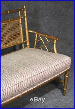 Incredible Gilded Gold Leaf Faux Bamboo & Cane Window Bedside Bench Settee Sofa