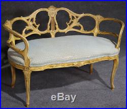 Incredible Open Carved French Creme Paint Decorated Settee Window Bench Sofa