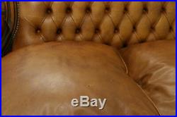 Italian Vintage Tufted Leather Sofa, Carved Fruitwood, Down Cushions #30804