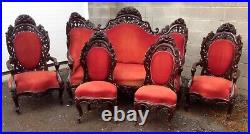 J. H. Belter Laminated Carved Fountain Elms 5 Piece Parlor Set