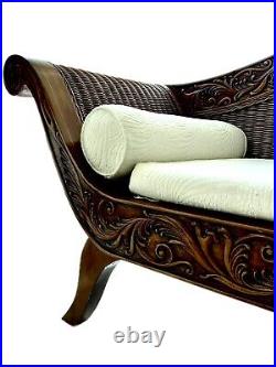 Jamaican Regency Mahogany Hand Carved Rattan Sofa