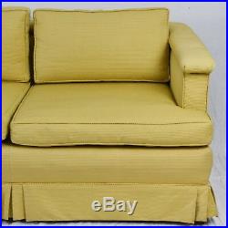 KITTINGER Mid Century Modern Mahogany Upholstered Sofa Gold Fabric with Skirting