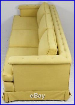 KITTINGER Mid Century Modern Mahogany Upholstered Sofa Gold Fabric with Skirting