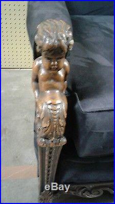 Karpen cherub carved 1920's sofa with new suede