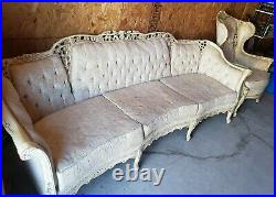 Kimball Vintage French Sofa and Chair Set White Wood Beautiful Design Local Pick
