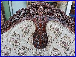 Kimball super ornate hand carved mahogany parlor set sofa & arm chairs karpen