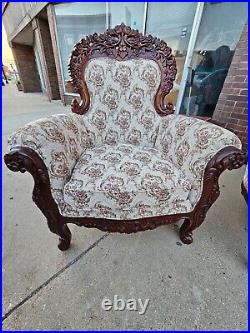 Kimball super ornate hand carved mahogany parlor set sofa & arm chairs karpen