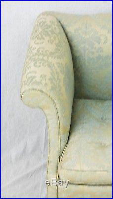 Kittinger Camel-Back Tuffed Sofa, Mahogany Chippendale Williamsburg Style Damask