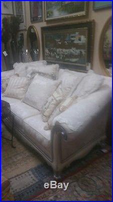 LARGE 92 inch HENREDON IVORY SOFA with Silver Enhancements