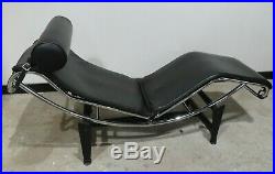 LE CORBUSIER LC4 BLACK LEATHER CHAISE LOUNGE CHAIR mid century modern
