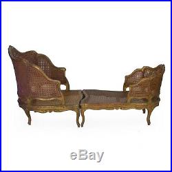 LOUIS XV CHAISE French Antique Duchesse Brisée Arm Chair Lounge, 19th C