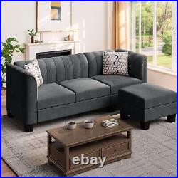 LY Upgraded Convertible Sectional Sofa Couch, 3 Seat L Shaped Sofa with (Black)