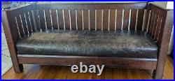 L & J. G Stickley oak signed arts and crafts even arm settle couch (#281) c1910