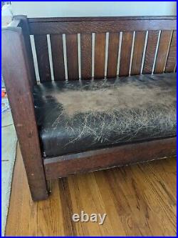 L & J. G Stickley oak signed arts and crafts even arm settle couch (#281) c1910