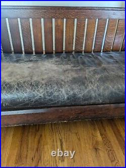 L & J. G Stickley oak signed arts and crafts even arm settle couch (#281) c1910