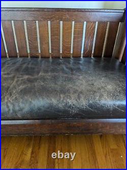 L & J. G Stickley oak signed arts and crafts even arm settle couch (#281) c1910