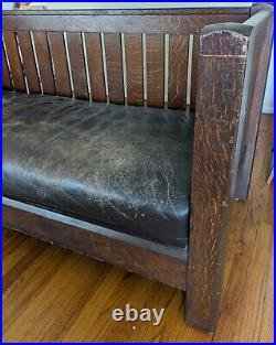 L & J. G Stickley oak signed arts and crafts even arm settle couch (#281) c1910