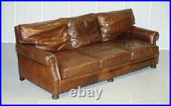 Large 3 To 4 Person Tetrad England Brown Leather Club Sofa Vintage Patina
