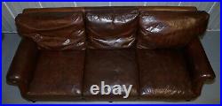 Large 3 To 4 Person Tetrad England Brown Leather Club Sofa Vintage Patina
