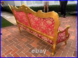 Large Antique Style Gilt Love Seat French Style Red Fabric