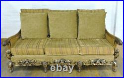 Large Antique style carved bergere cane 3 seater sofa settee