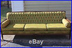 Large Mid Century green tufted couch