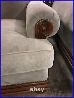 Large Ralph Lauren Sofa Carved Wood Suede Upholstery