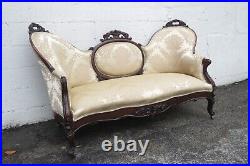 Late 1800s Victorian Carved Solid Rosewood Large Settee Loveseat 5469