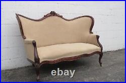 Late 1800s Victorian Carved Solid Walnut Settee Loveseat 3929