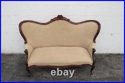 Late 1800s Victorian Carved Solid Walnut Settee Loveseat 3929