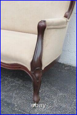 Late 1800s Victorian Carved Solid Walnut Settee Loveseat 3929