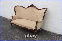 Late 1800s Victorian Carved Solid Walnut Settee Loveseat 3929