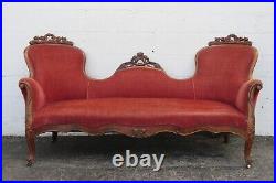 Late 1800s Victorian Carved Solid Walnut Sofa Couch 5105