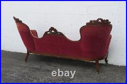 Late 1800s Victorian Carved Solid Walnut Sofa Couch 5105