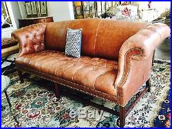 Leather Chippendale tufted Sofa vintage