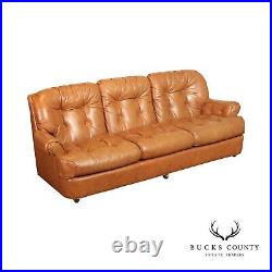 Leathercraft Vintage Tufted Tan Leather Upholstered Sofa