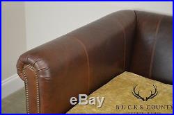Lillian August Brown Leather Sofa with Upholstered Cushion
