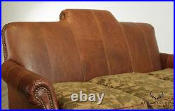 Lillian August Large Brown Leather Mahogany Ball & Claw Sofa