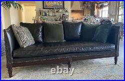 Lillian August classic custom 7' Black leather sofa loveseat couch vintage